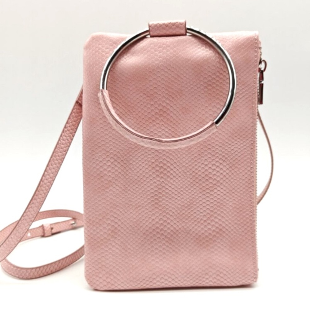 INC Charlii Crossbody Textured Handbag Pink Vegan Bangle Handle Minimalistic
